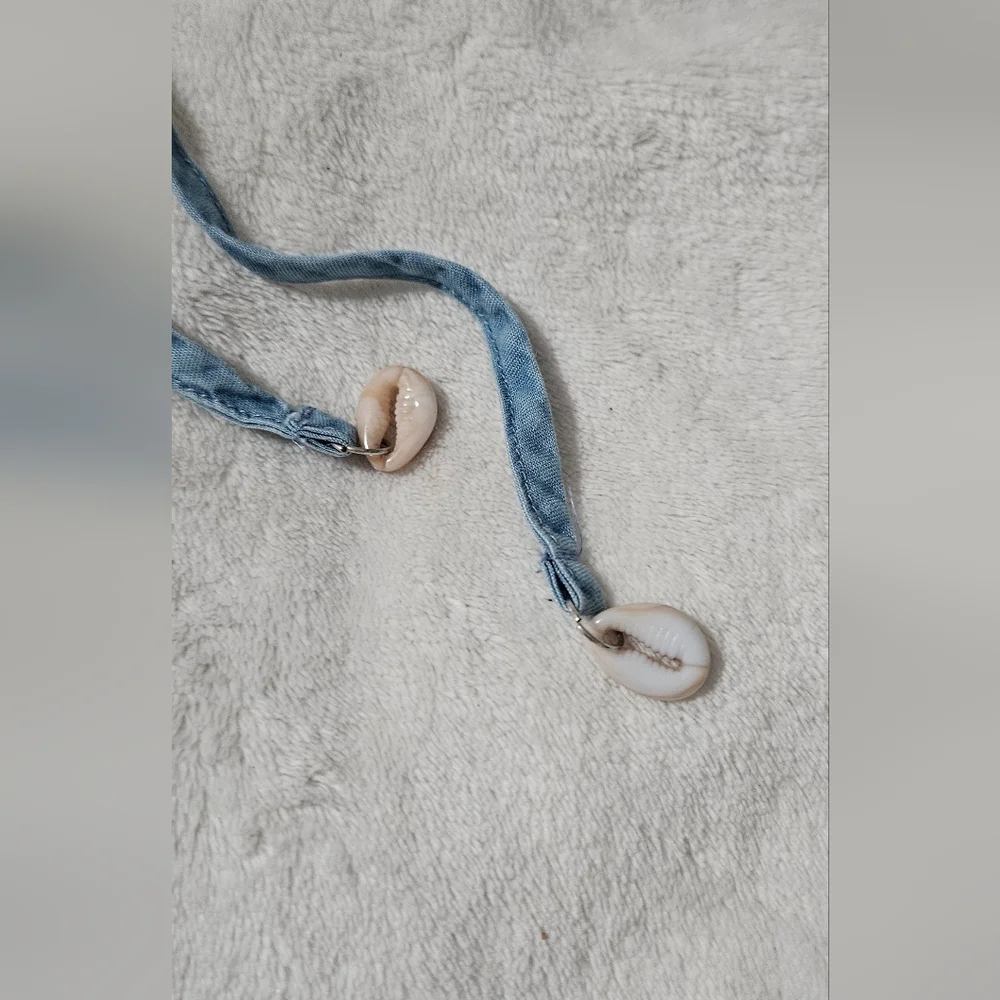 NWT Jessica Simpson Cropped Spaghetti Strap W/ Shell Detail Denim Top; Size L - Picture 6 of 12